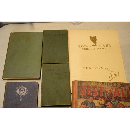 250 - A mixed collection of books to include Royal Liver Friendly Society Centenary (bird), The Myths of G... 