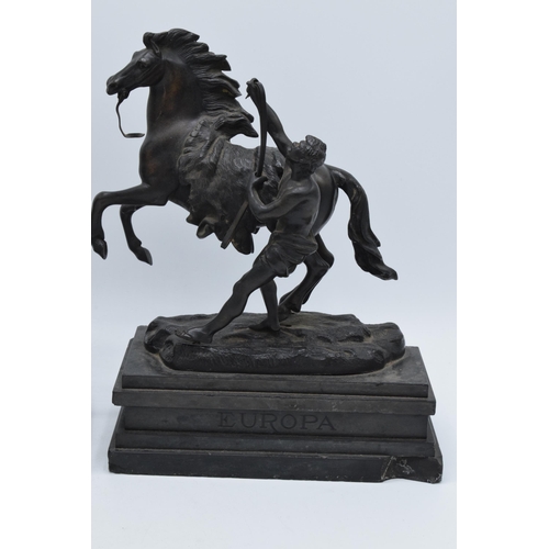 252 - A late 19th century / early 20th century pair of bronze Marley Horses, Africa and Europa with each b... 