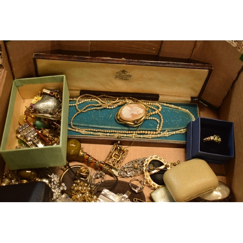 202 - A good and interesting collection of costume jewellery to include a gilt-framed cameo with safety ch... 