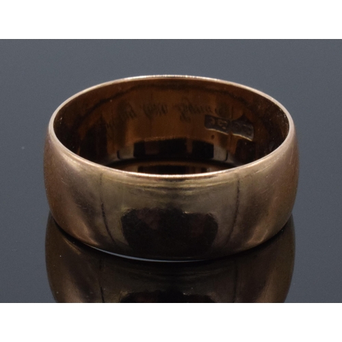 215 - 9ct rose gold ring / band with inscription to interior 'All My Love Lynda'. 5.5 grams. Size U.