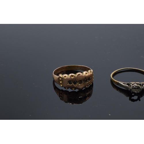 229 - 9ct rose gold ring, stones missing, together with 9ct gold and platinum ring, also damaged, 2.9 gram... 