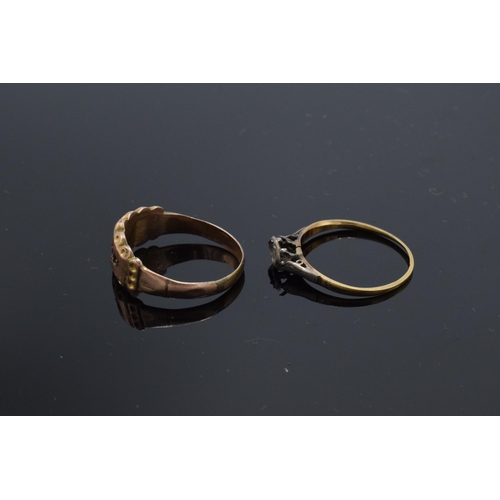 229 - 9ct rose gold ring, stones missing, together with 9ct gold and platinum ring, also damaged, 2.9 gram... 