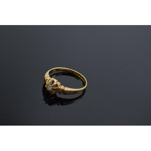 230 - 18ct gold and diamond ring, 2.7 grams, size N/O. Full hallmarks.