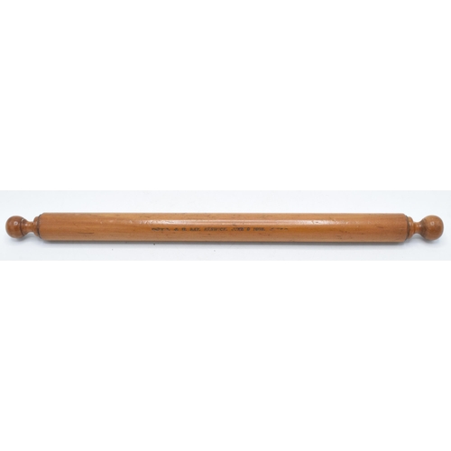 267 - A 19th century treen turned wooden rolling pin with pencil to one end with inscription 'J H Kay. Kes... 