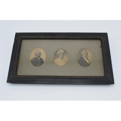 271 - A late 18th / early 19th century framed trio of antique miniature charcoal portraits of three people... 