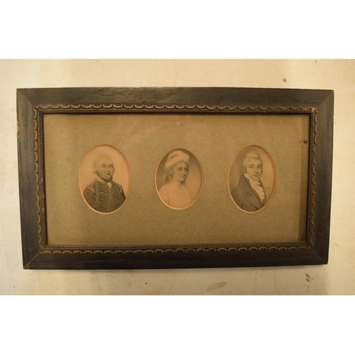 271 - A late 18th / early 19th century framed trio of antique miniature charcoal portraits of three people... 