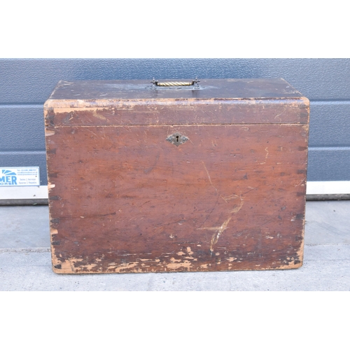 275 - A vintage 20th century wooden church box, 53 x 28 x 37cm tall.