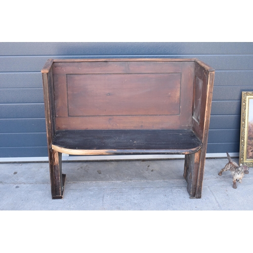 290 - A vintage 20th century stained pine church / chapel pew, 105 x 41 x 93cm tall.