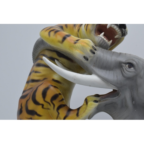 61 - A large Italian ceramic figure of an elephant and tiger by Ronzan, 29cm tall.