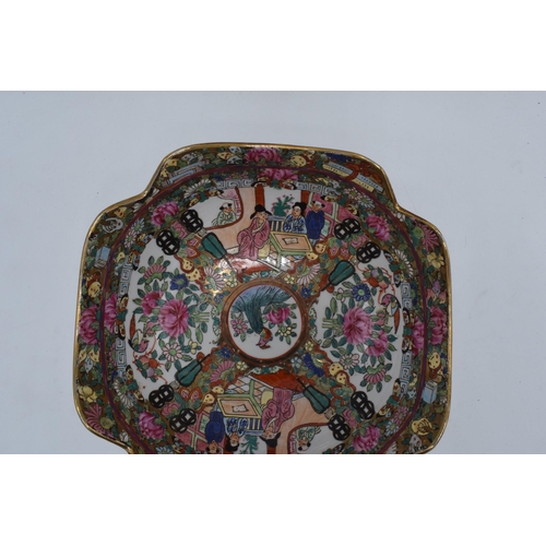 66 - A 20th century Cantonese famille rose bowl with shaped edges  depicting traditional scenes with gilt... 