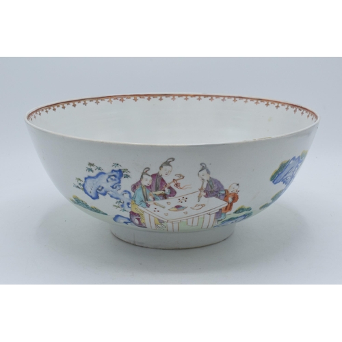 69 - A 19th century Chinese punch bowl with Mandarin scenes of leisure activities, 29cm diameter (extensi... 