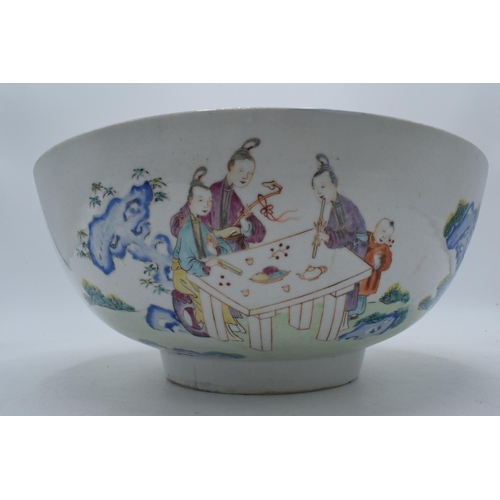 69 - A 19th century Chinese punch bowl with Mandarin scenes of leisure activities, 29cm diameter (extensi... 