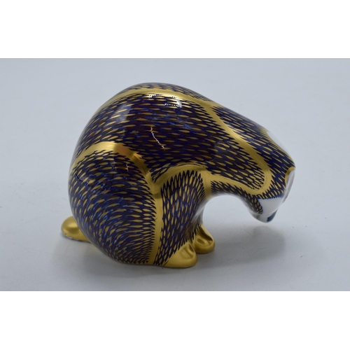 75A - Royal Crown Derby paperweight Badger, first quality with gold stopper.