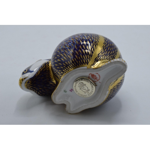 75A - Royal Crown Derby paperweight Badger, first quality with gold stopper.