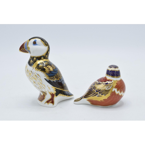 80 - Boxed Royal Crown Derby paperweight Chaffinch (gold stopper and first quality) together with Puffin ... 