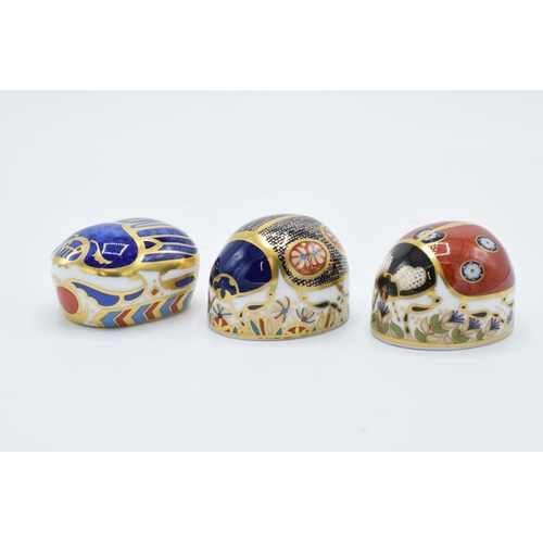 83 - Boxed Royal Crown Derby paperweights Millennium Bug, Blue Ladybird with 4 spots and a Red Ladybird w... 