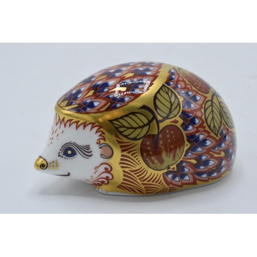 88 - Boxed Royal Crown Derby paperweight Orchard Hedgehog, first quality with gold stopper.