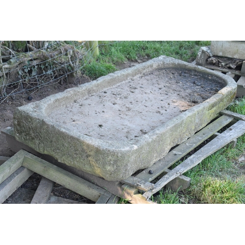 322 - A large 19th century sandstone salting trough / shallow sink with two rounded corners. Approximately... 