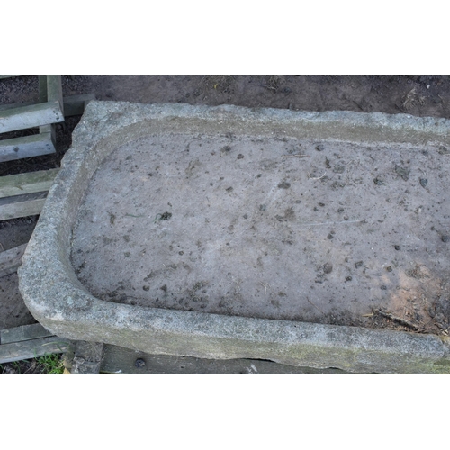 322 - A large 19th century sandstone salting trough / shallow sink with two rounded corners. Approximately... 