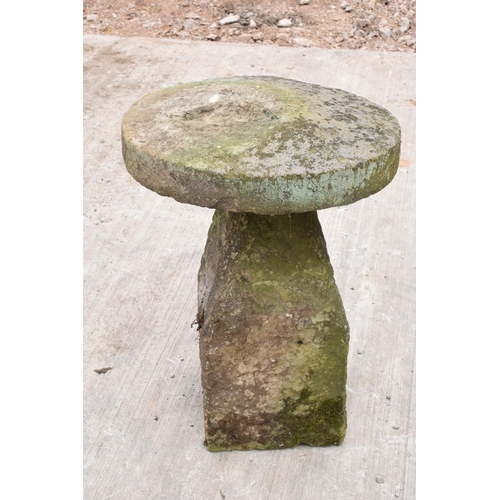 324 - Antique sandstone staddle stone with top. Approx 80cm tall and 58cm diameter.