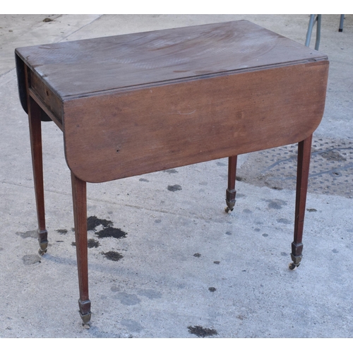 327 - A late 19th century Pembroke table on casters with single drawer, 82cm wide, 98cm wide when extended... 