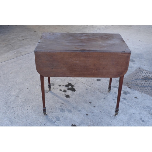 327 - A late 19th century Pembroke table on casters with single drawer, 82cm wide, 98cm wide when extended... 