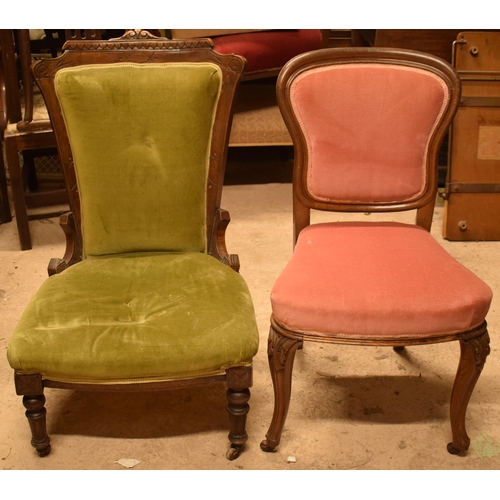 332 - A pair of late 19th century / early 20th century upholstered chairs to include a nursing example and... 