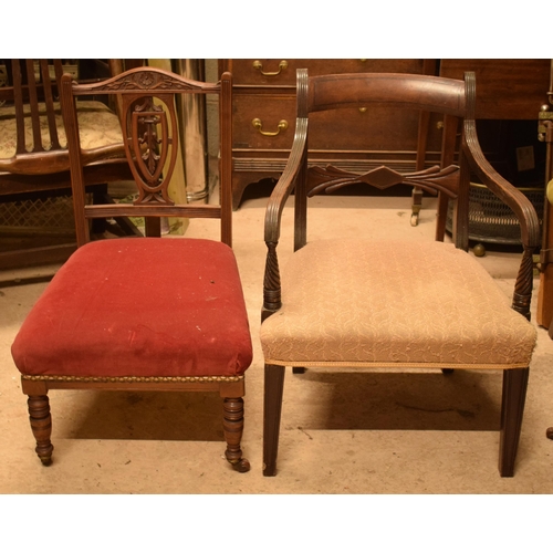 333 - A Georgian mahogany carver chair with upholstered seat together with a later hall chair, 76cm tall.