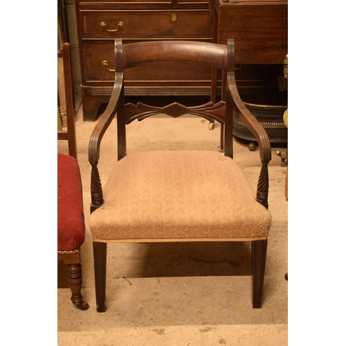 333 - A Georgian mahogany carver chair with upholstered seat together with a later hall chair, 76cm tall.