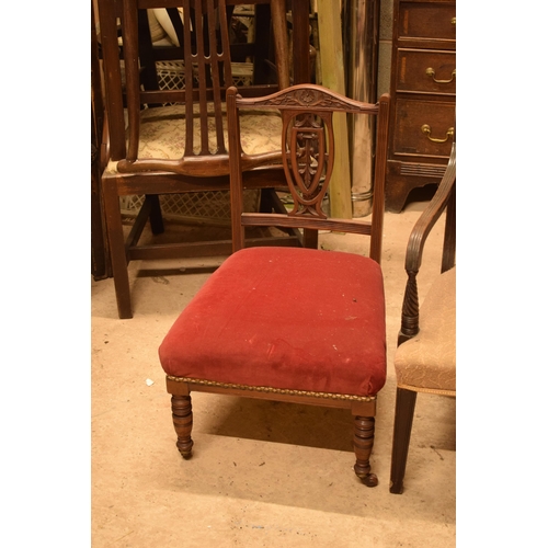 333 - A Georgian mahogany carver chair with upholstered seat together with a later hall chair, 76cm tall.