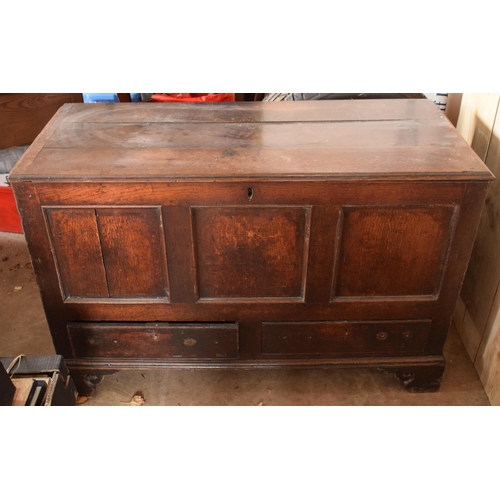 342 - Georgian oak mule chest with 2 drawers and an internal drawer too, 120 x 53 x 76cm tall.