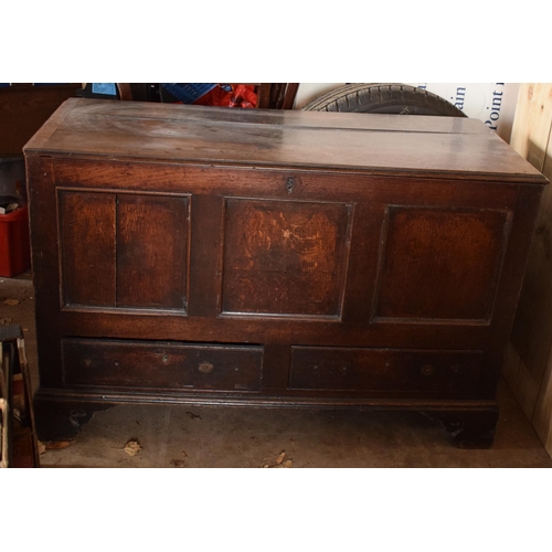 342 - Georgian oak mule chest with 2 drawers and an internal drawer too, 120 x 53 x 76cm tall.