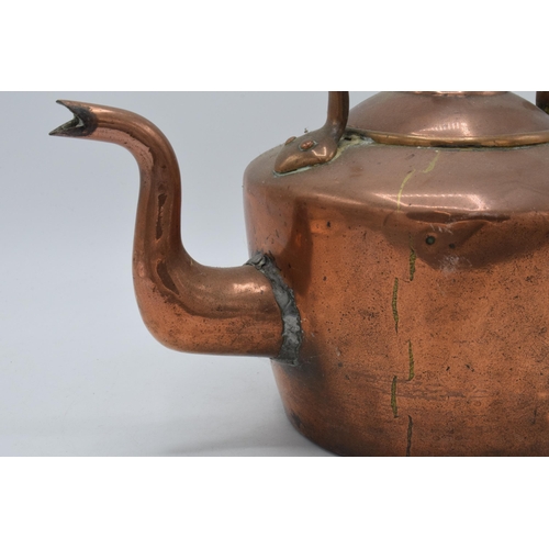 344 - Late Victorian copper kettle, 27cm tall (spout has been soldered).