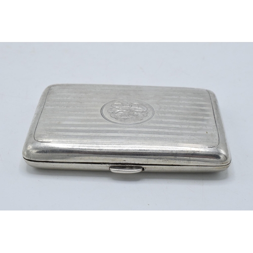 220Q - Edwardian silver engine turned cigarette case Birmingham 1908, 84.0 grams.