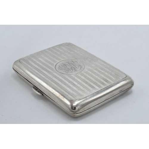 220Q - Edwardian silver engine turned cigarette case Birmingham 1908, 84.0 grams.