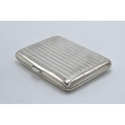 220Q - Edwardian silver engine turned cigarette case Birmingham 1908, 84.0 grams.