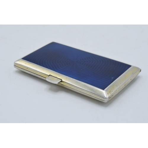 220R - A silver (0.935) gilt and blue guilloche enamel case, gross weight 92.7 grams. 8cm wide.