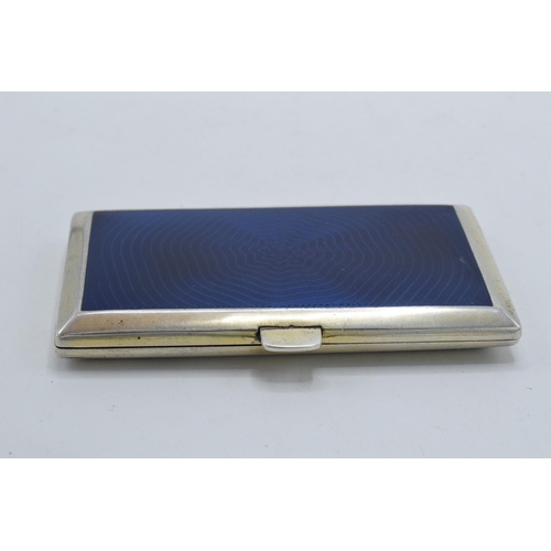 220R - A silver (0.935) gilt and blue guilloche enamel case, gross weight 92.7 grams. 8cm wide.