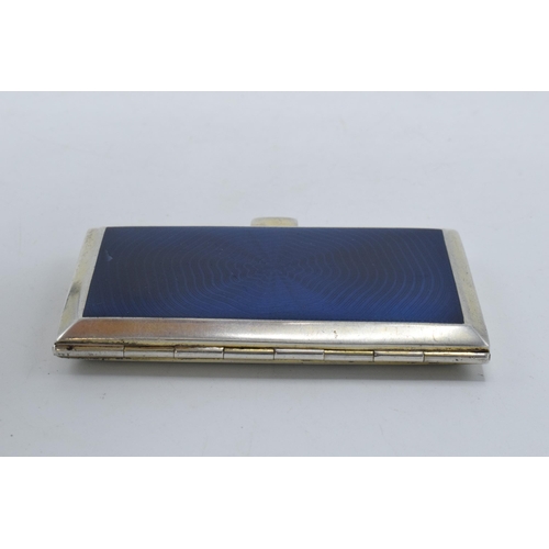 220R - A silver (0.935) gilt and blue guilloche enamel case, gross weight 92.7 grams. 8cm wide.