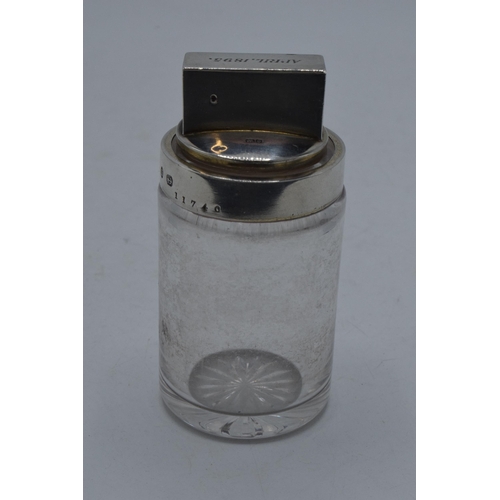 220V - Victorian silver topped glass scent bottle, Birmingham 1892, 9.5cm tall.