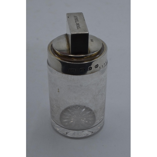 220V - Victorian silver topped glass scent bottle, Birmingham 1892, 9.5cm tall.