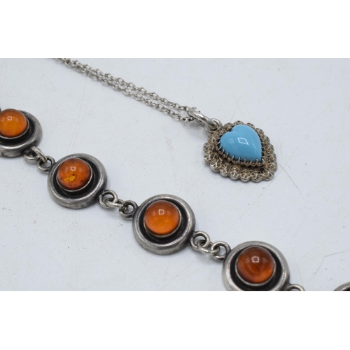 221D - Charles Horner turquoise and silver pendant on silver chain, Chester 1916, together with a silver an... 