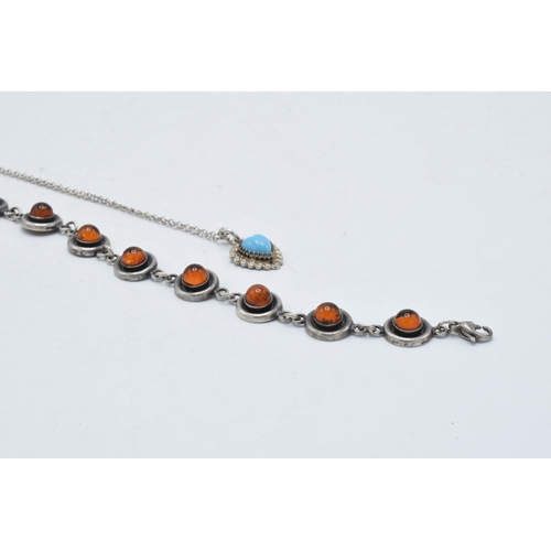 221D - Charles Horner turquoise and silver pendant on silver chain, Chester 1916, together with a silver an... 