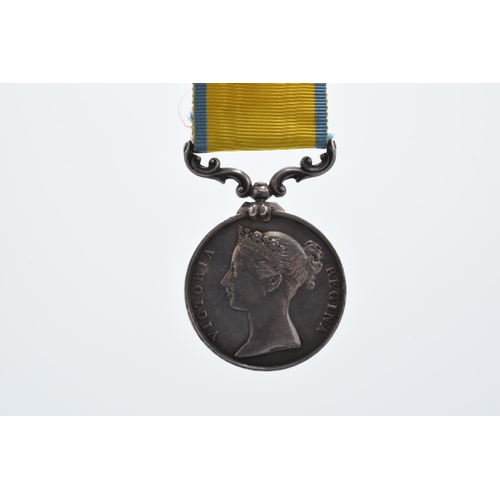 310A - Queen Victoria silver Baltic Medal 1854-1855, unnamed, with yellow and blue ribbon.