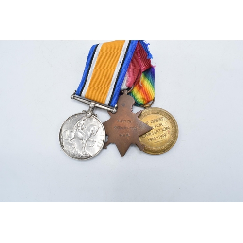 310C - A trio of World War One medals to include 1914 Star DVR A MILNER ASC, silver 1914-1918 Victory Medal... 