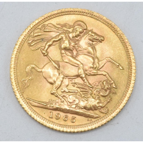 230D - Queen Elizabeth II 22ct Gold Full Sovereign dated 1965.