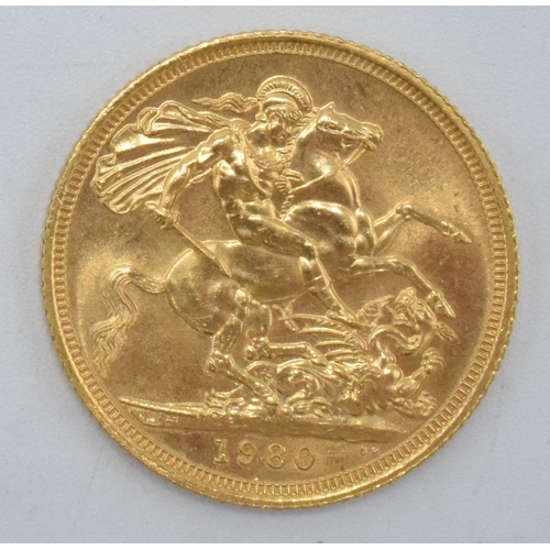 230E - Queen Elizabeth II 22ct Gold Full Sovereign dated 1980.