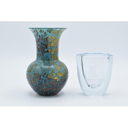 56 - A pair of studio glass vases to include a turquoise and gilt example by Dartington and a Strombergsh... 