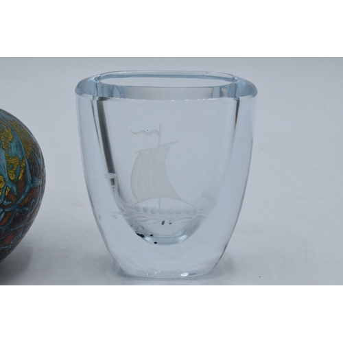 56 - A pair of studio glass vases to include a turquoise and gilt example by Dartington and a Strombergsh... 