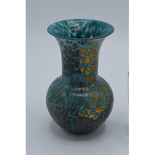 56 - A pair of studio glass vases to include a turquoise and gilt example by Dartington and a Strombergsh... 